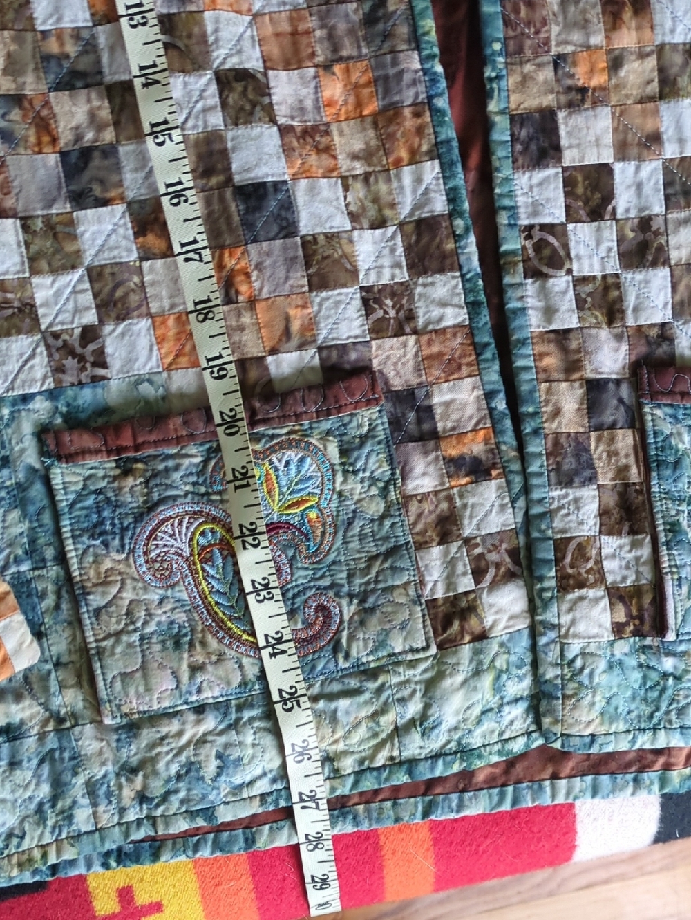 Embroidered Patchwork Quilted Jacket in Blue and Brown - Picture 4 of 5